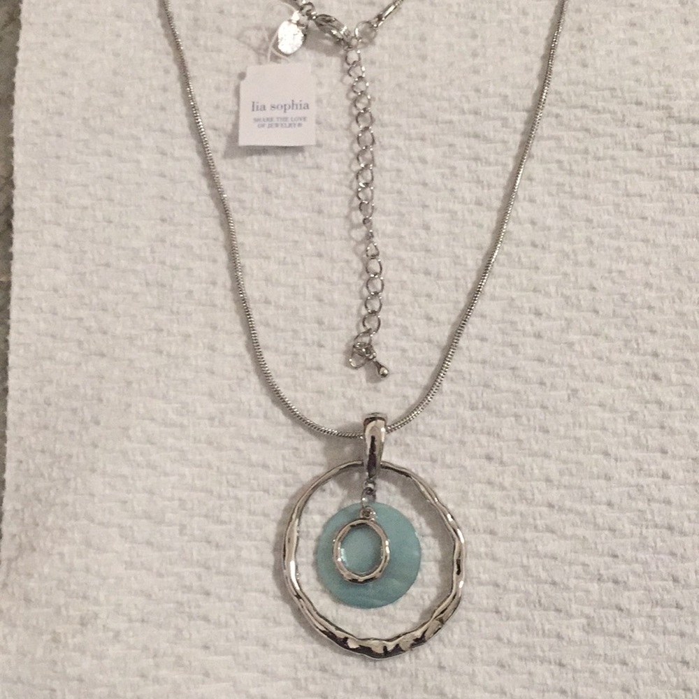 New Lia Sophia SILVER Tone TEAL Stone Necklace - Picture 2 of 6